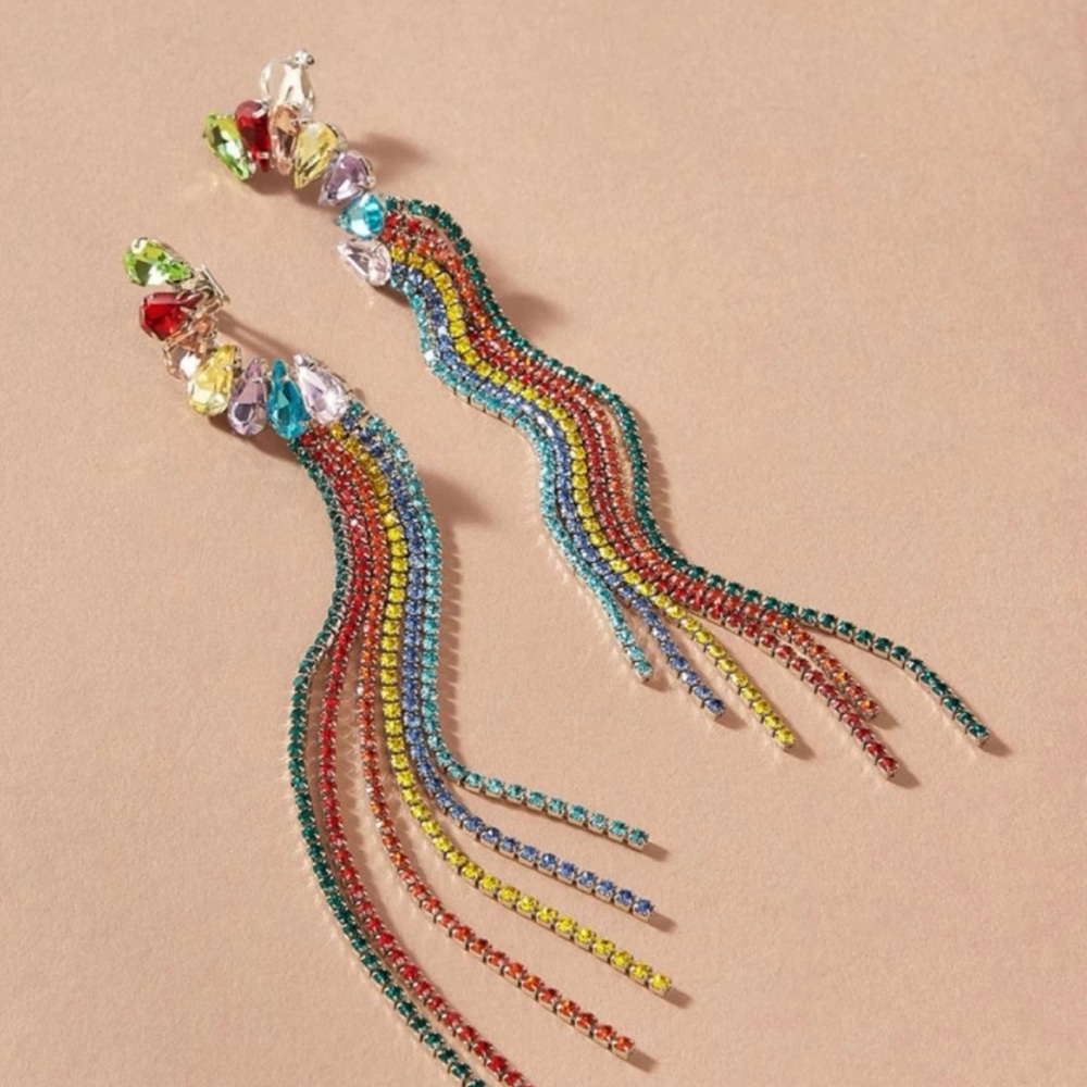 SOLD Last one! Multicolor Rhinestones Long Dangle Earri - Picture 3 of 3